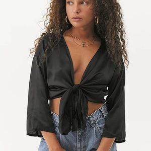 UO Nicole Satin Tie-Front Top